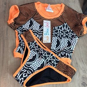 Orange and Black Cropped Tankini Kids Swim 2 PC Set - 10